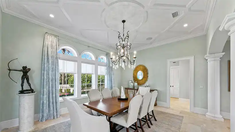 dining room with custom ceiling trim