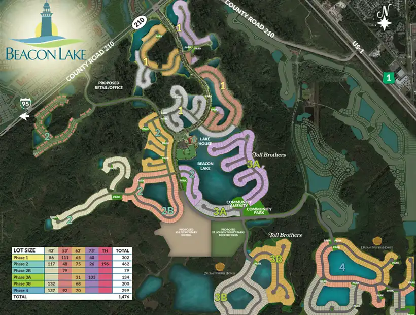map of beacon lake with phases and builders toll brothers dream finders homes