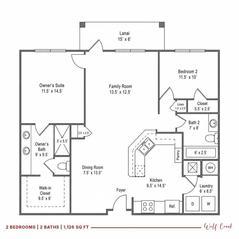 1,126 sq ft floorplan in Wolf Creek condos