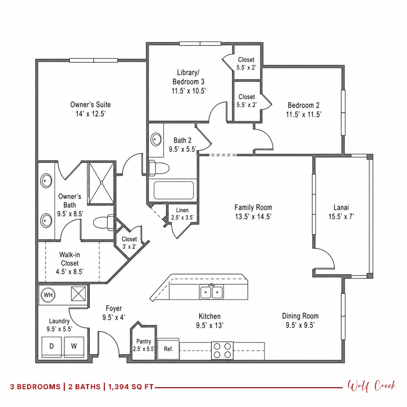 1,394 sq ft floorplan in Wolf Creek condos