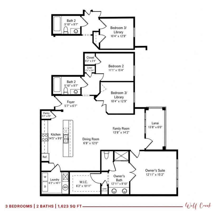 1,623 sq ft floorplan in Wolf Creek condos