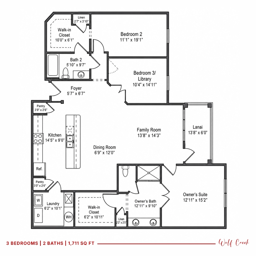 1,711 sq ft floorplan in Wolf Creek condos